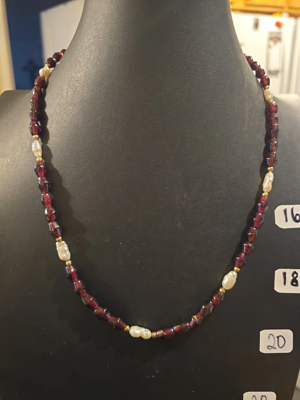 Garnet Bead and Freshwater Pearl Necklace - Deep Red